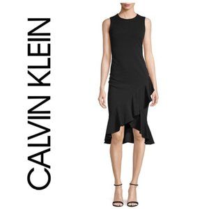 NWT Calvin Klein Black Ruffle Hem Sleeveless Dress Size 4 Wedding Guest